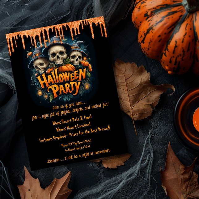 Invitación Fiesta de disfraces de cráneo de Halloween para ad (Subido por el creador)