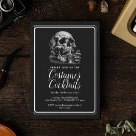 Invitación Fiesta de disfraces de cráneo negro de Halloween