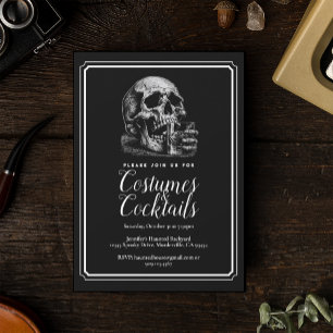Invitación Fiesta de disfraces de cráneo negro de Halloween
