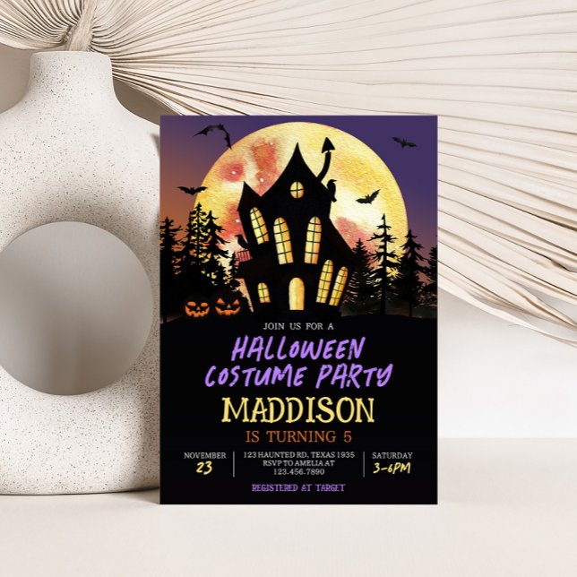 Invitación Fiesta de disfraces de cumpleaños de Halloween (Haunted House Halloween Costume Birthday Party Invitation)