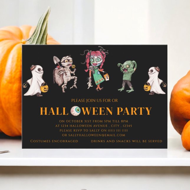Invitación Fiesta de disfraces de cumpleaños de Halloween (fun cute halloween party invitation )