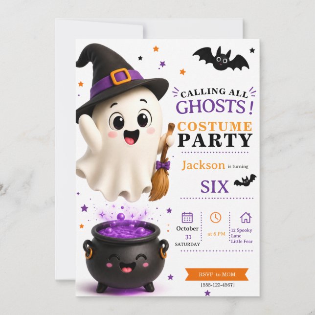 Invitación Fiesta de disfraces de fantasma - Cumpleaños adora (Anverso)