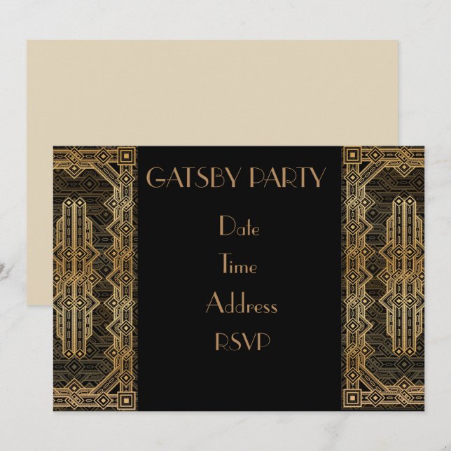 Invitación fiesta de disfraces de Gatsby en los años 20 (Anverso / Reverso)