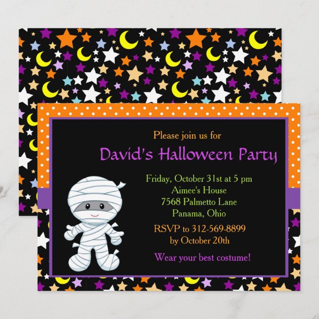 Invitación Fiesta de disfraces de Halloween (Anverso / Reverso)