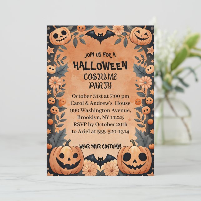 Invitación Fiesta de disfraces de Halloween (Anverso de pie)