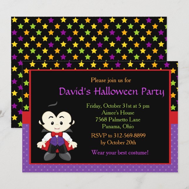 Invitación Fiesta de disfraces de Halloween (Anverso / Reverso)