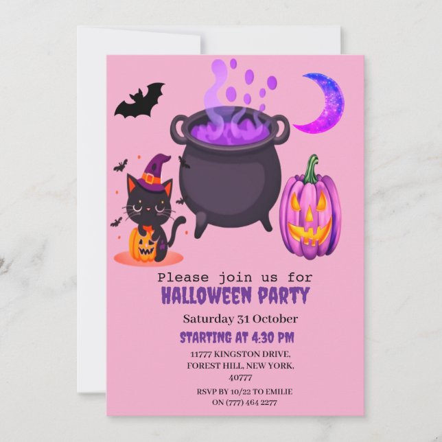 Invitación Fiesta de disfraces de Halloween (Anverso)
