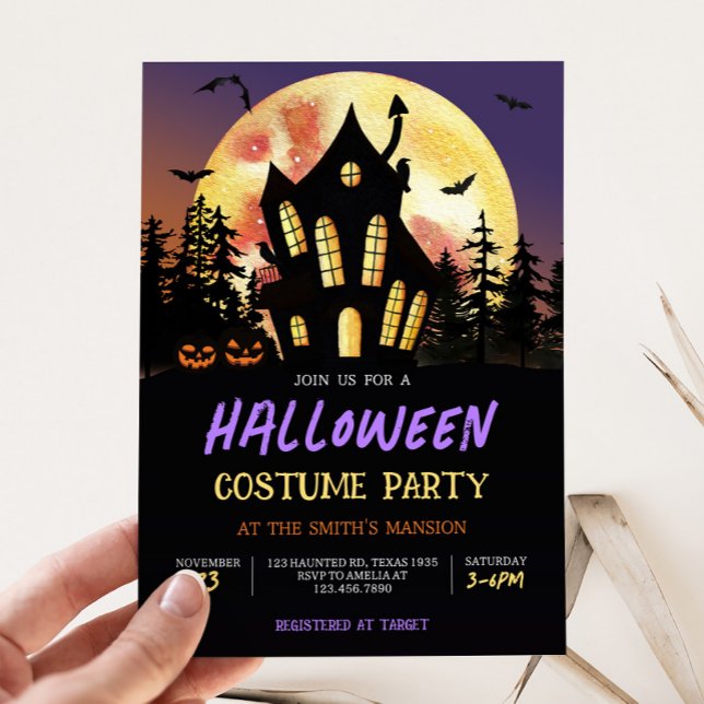 Invitación Fiesta de disfraces de Halloween (Haunted House Halloween Costume Party Invitation)