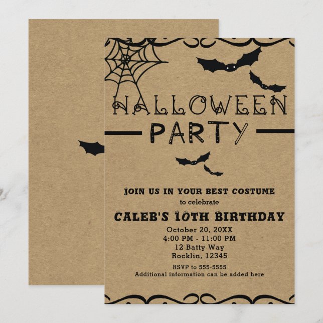 Invitación Fiesta de disfraces de Halloween adorable de telar (Anverso / Reverso)