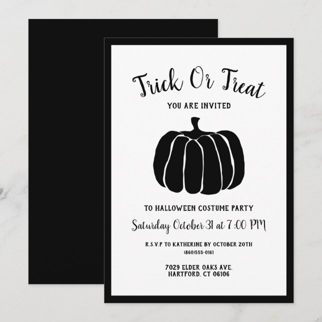 Invitación Fiesta De Disfraces De Halloween Blanco Y Negro mi (Anverso / Reverso)