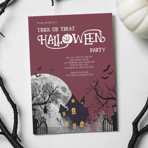 Invitación Fiesta de disfraces de Halloween Burgundy Trick or