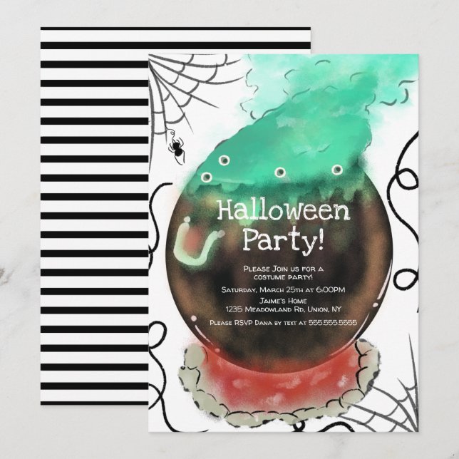 Invitación Fiesta de disfraces de Halloween Caldero de bruja  (Anverso / Reverso)