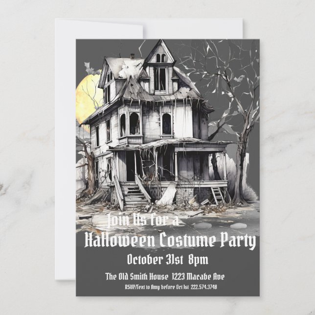 Invitación Fiesta de disfraces de Halloween, casa embrujada (Anverso)