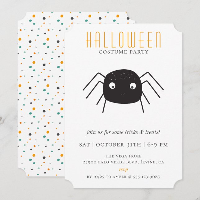 Invitación Fiesta de disfraces de Halloween con araña (Anverso / Reverso)