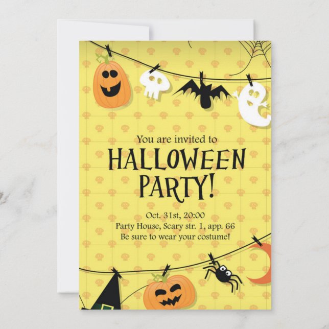 Invitación Fiesta de disfraces de Halloween con cráneo de oro (Reverso)