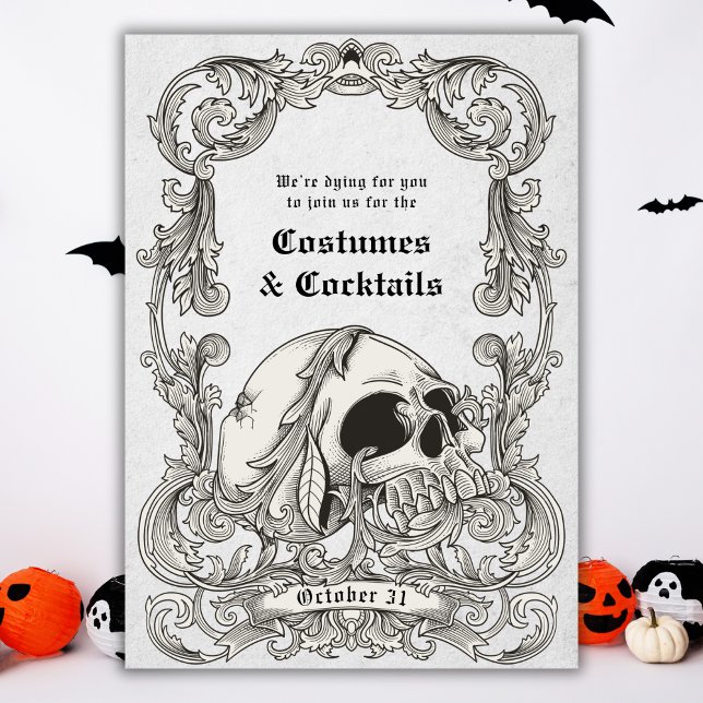 Invitación Fiesta de disfraces de Halloween con cráneo gótico (Subido por el creador)