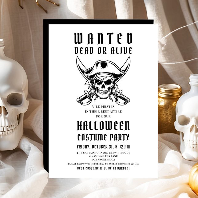 Invitación Fiesta de disfraces de Halloween con cráneo pirata (Vintage Pirate Skull Halloween Costume Party Invitation)