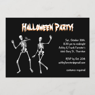 Invitación Fiesta de disfraces de Halloween con esqueletos de
