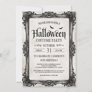 Invitación Fiesta de disfraces de Halloween con marco ornamen
