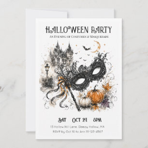 Invitación Fiesta de disfraces de Halloween con máscara al ag