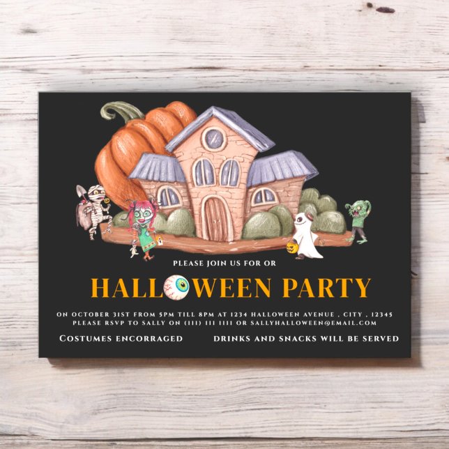 Invitación Fiesta de disfraces de halloween con miedo (fun cute kids halloween costume party invitation fully editable and instant download available )
