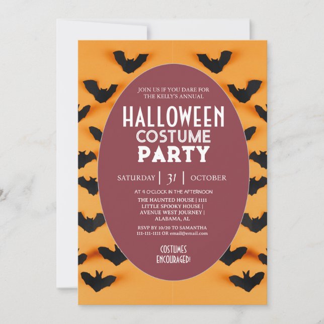 Invitación Fiesta de disfraces de Halloween con patrón de mur (Anverso)