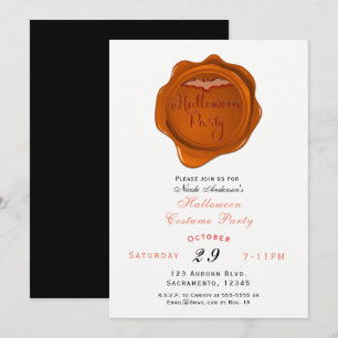 Invitación Fiesta de disfraces de Halloween con sello de cera