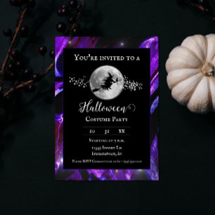 Invitación Fiesta de disfraces de Halloween con silueta morad