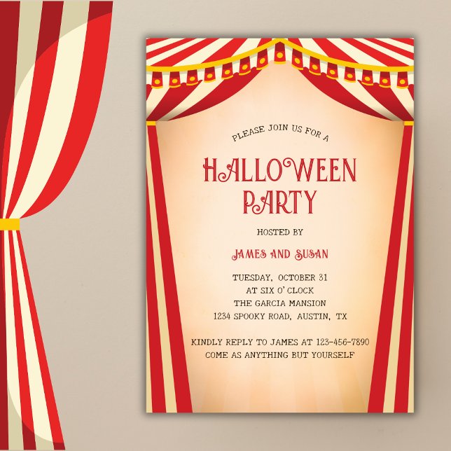 Invitación Fiesta de disfraces de Halloween con tema de circo (Vintage Circus Themed Halloween Costume Party Invitation)