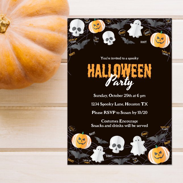 Invitación Fiesta de disfraces de Halloween con truco negro o (Subido por el creador)