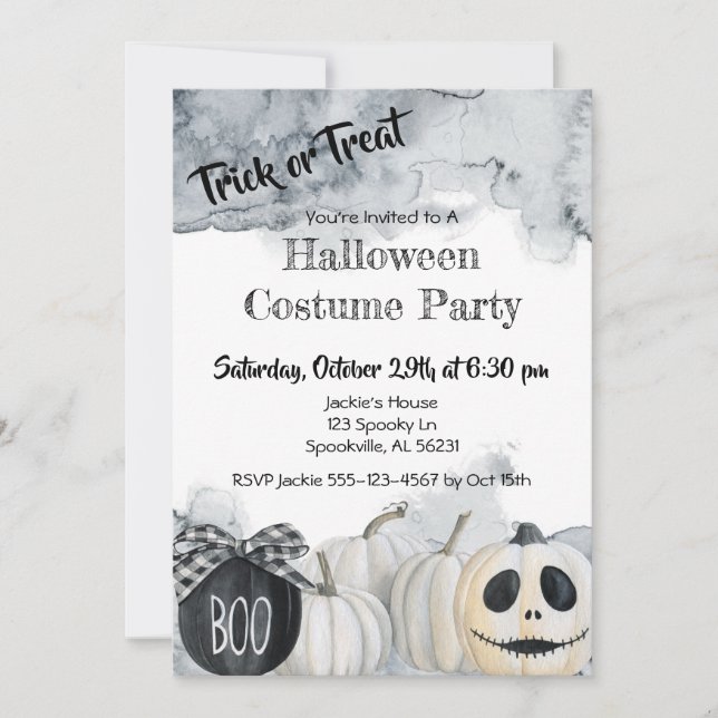 Invitación Fiesta de disfraces de Halloween con trucos o trat (Anverso)