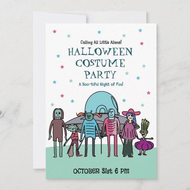 Invitación Fiesta de disfraces de Halloween de alienígenas |  (Anverso)