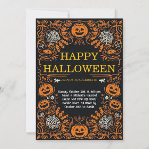 Invitación Fiesta de Disfraces de Halloween de Calabaza y Tel
