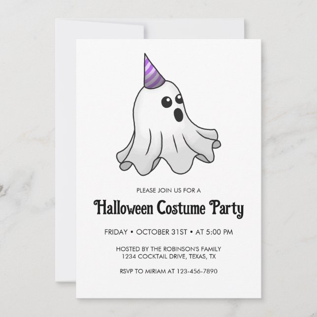 Invitación Fiesta de disfraces de Halloween de fantasmas (Anverso)