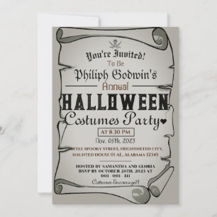 Invitación Fiesta de disfraces de Halloween de piratas rústic