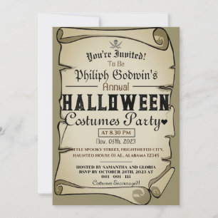 Invitación Fiesta de disfraces de Halloween de piratas rústic