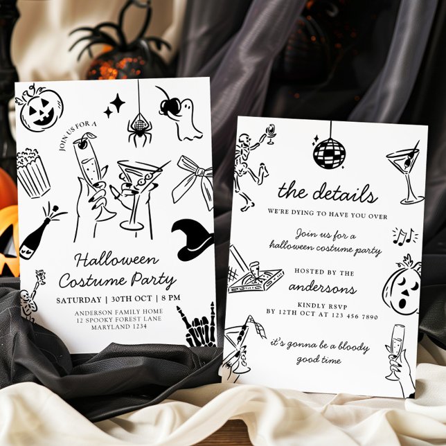 Invitación Fiesta de disfraces de Halloween dibujado a mano (Subido por el creador)