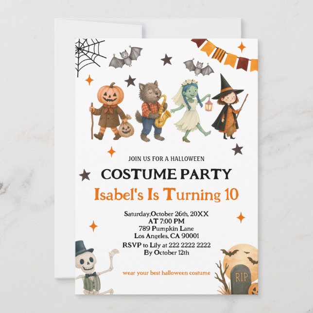 Invitación Fiesta de disfraces de Halloween Editable Espeluzn (Anverso)