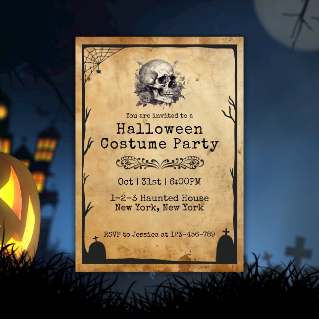 Invitación Fiesta de disfraces de Halloween elegante para adu (Adult Costume Themed Halloween Party. Customizable.)