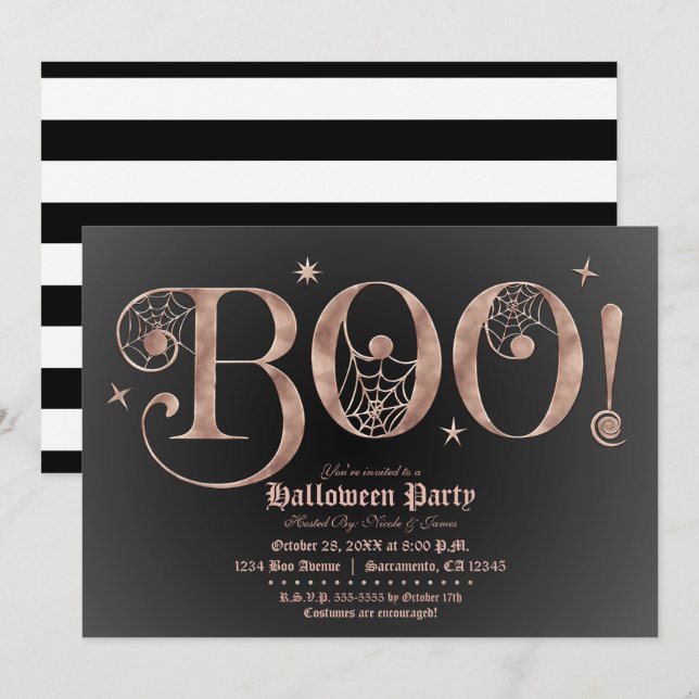 Invitación Fiesta de disfraces de Halloween elegante Pink & B (Anverso / Reverso)