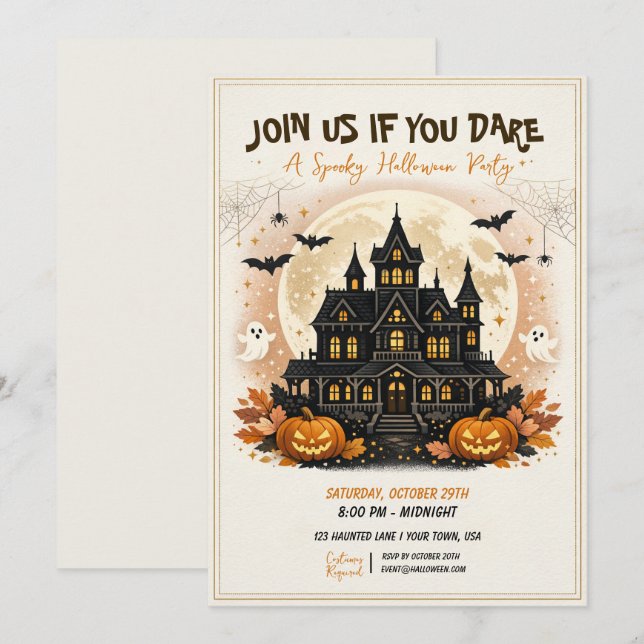 Invitación Fiesta de disfraces de Halloween embrujada (Anverso / Reverso)