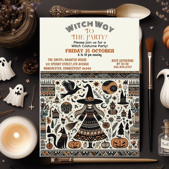 Invitación Fiesta de disfraces de Halloween en bohemio nórdic (Witch Way Nordic Bohemian Halloween Costume Party Invitation)