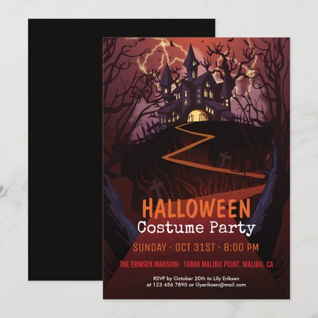 Invitación Fiesta de disfraces de Halloween en el castillo fa (Anverso / Reverso)
