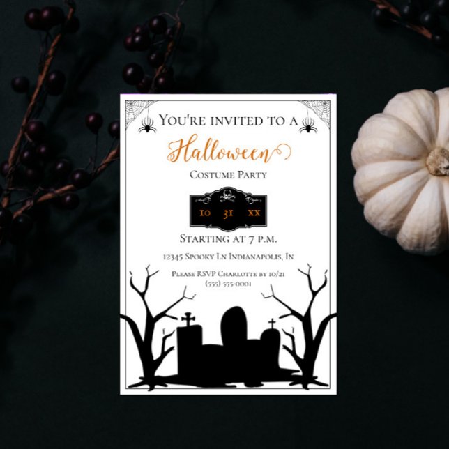 Invitación Fiesta de disfraces de Halloween en el cementerio  (Graveyard Halloween Costume Party Invite)