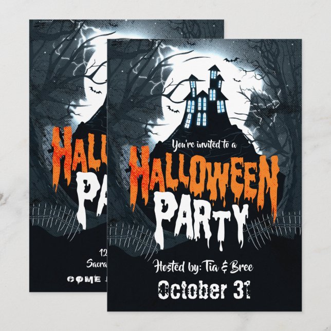 Invitación Fiesta de disfraces de Halloween en Haunted House  (Anverso / Reverso)