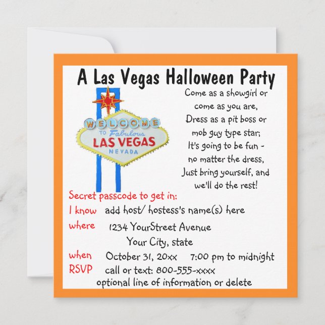 Invitación Fiesta de disfraces de Halloween en Las Vegas (Anverso)