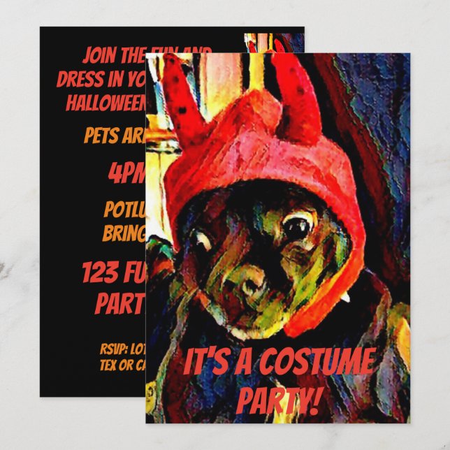 Invitación Fiesta de disfraces de Halloween en Pug Devil (Anverso / Reverso)