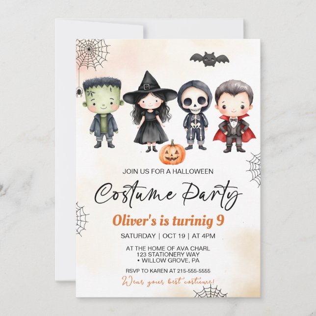 Invitación Fiesta de disfraces de Halloween en Spooktacular (Anverso)