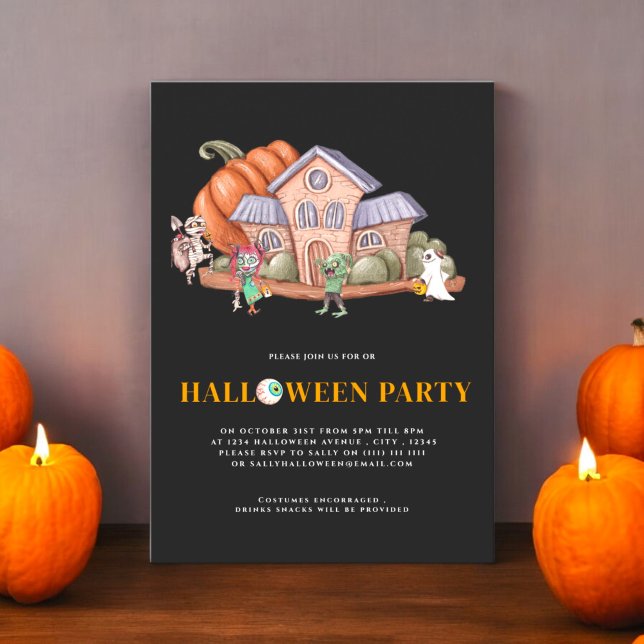 Invitación Fiesta de disfraces de halloween en una casa temib (kids halloween costume party invitation , fully ediatble and instant download available)