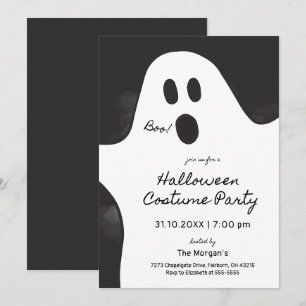 Invitación Fiesta de disfraces de Halloween fantasma negro y 